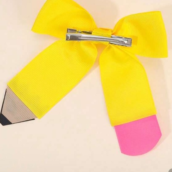 Yellow and Pink Pencil Hair Bows - Picture 6 of 8